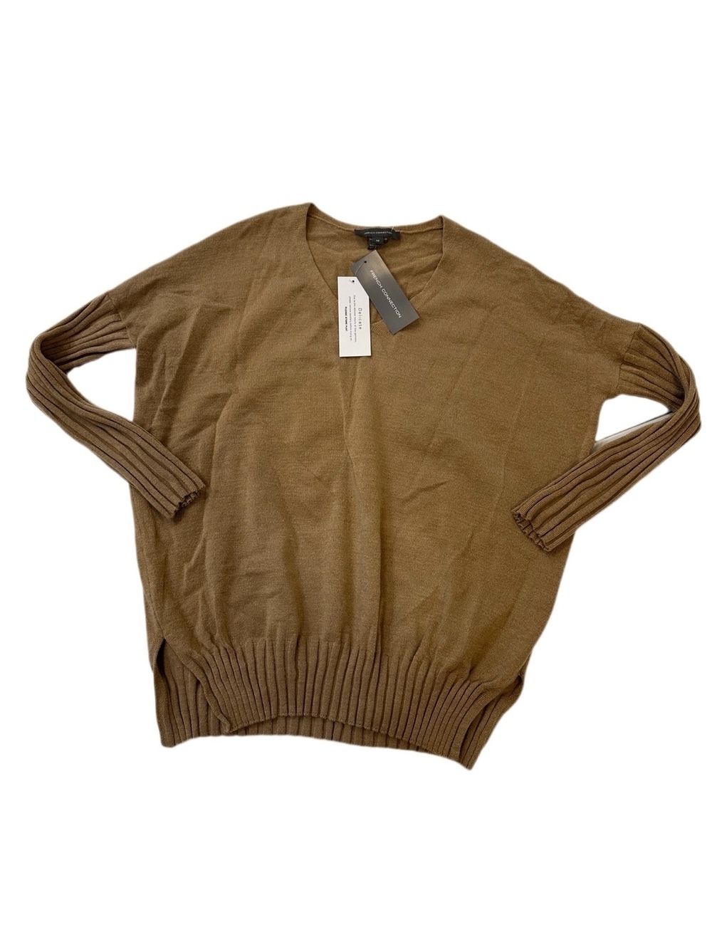 New! French Connection Tan V-Neck Sweater Sz M